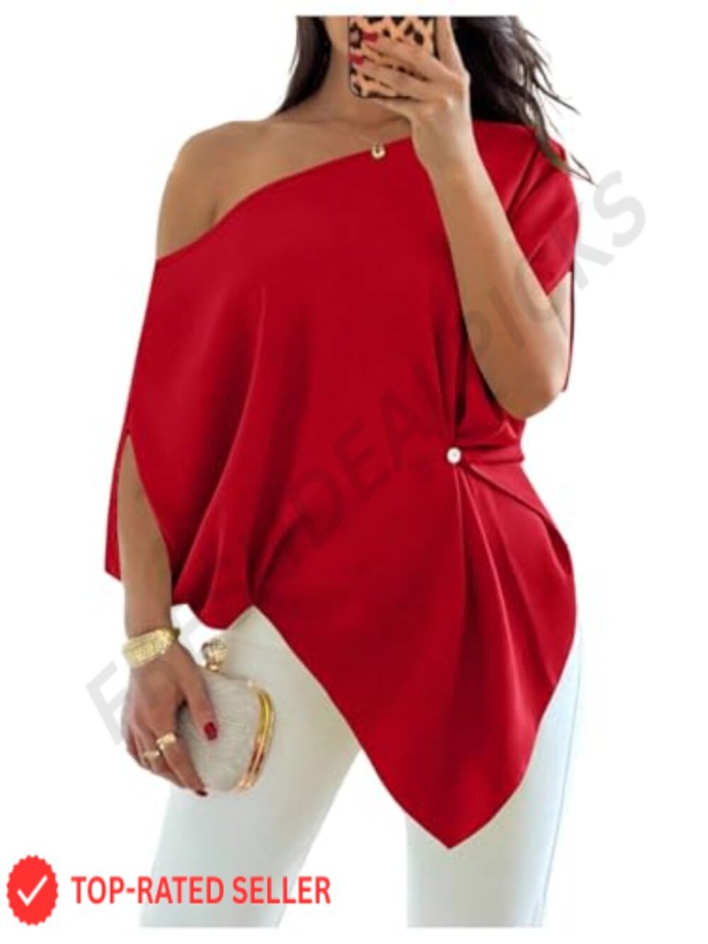 Asymmetrical Off Shoulder Poncho Top Ruched 3/4 Sleeve Blouse